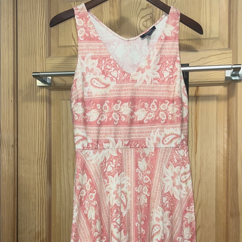 Chaps Coral and Cream Patterned Maxi Dress Sz sm